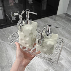 Rabbit Ceramic Soap Dispenser Countertop for Bathroom, Refillable Lotion Bottle