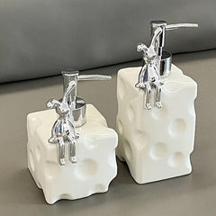 Rabbit Ceramic Soap Dispenser Countertop for Bathroom, Refillable Lotion Bottle