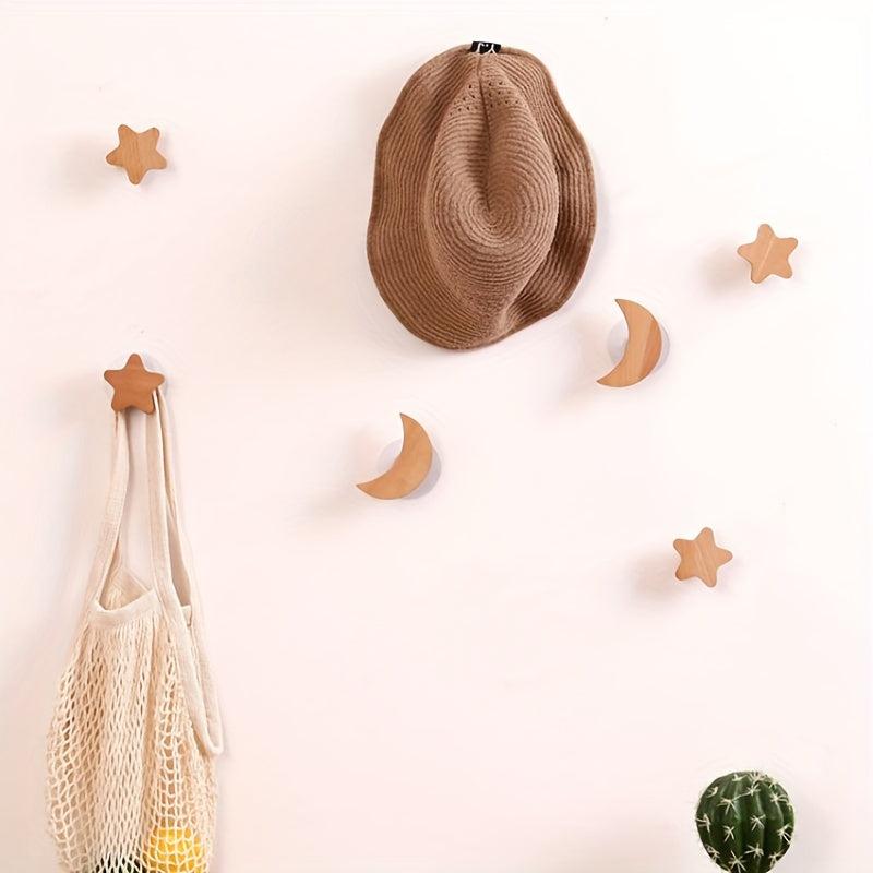 Adhesive Wall Hooks for Kids Towels Coats Clothes Decorative Wooden Hooks