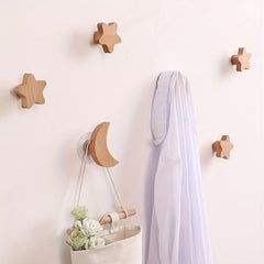 Adhesive Wall Hooks for Kids Towels Coats Clothes Decorative Wooden Hooks