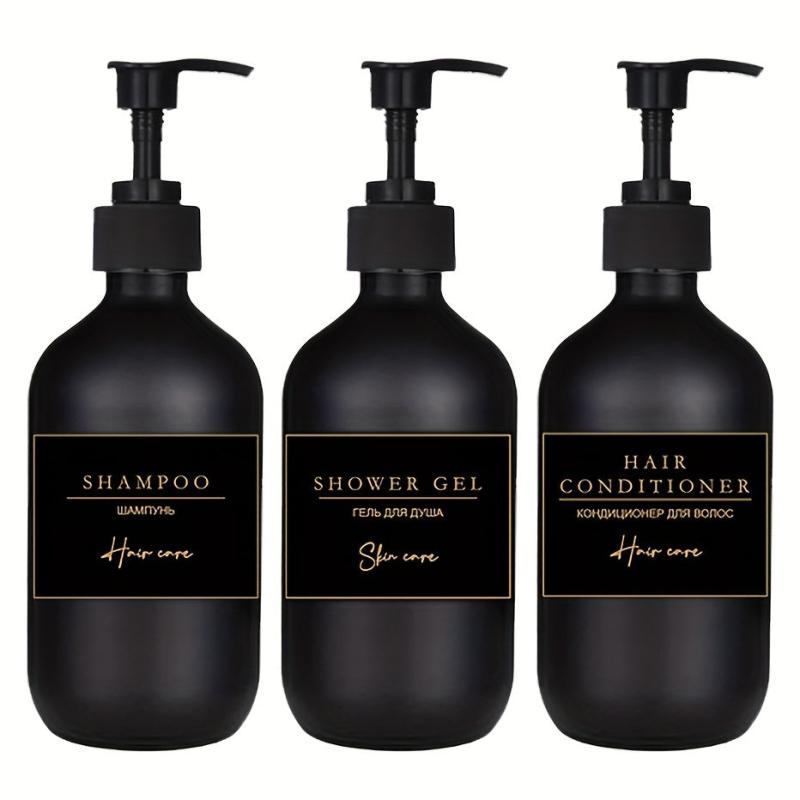 3pcs Bathroom Dispenser Bottles 500ml Reusable Press Lotion Waterproof Labels