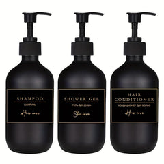 3pcs Bathroom Dispenser Bottles 500ml Reusable Press Lotion Waterproof Labels