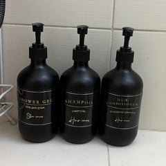 3pcs Bathroom Dispenser Bottles 500ml Reusable Press Lotion Waterproof Labels