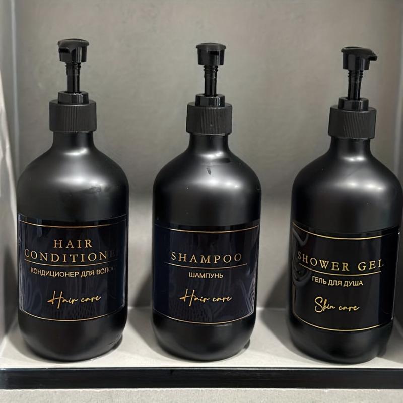 3pcs Bathroom Dispenser Bottles 500ml Reusable Press Lotion Waterproof Labels