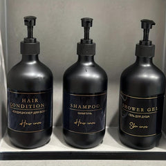 3pcs Bathroom Dispenser Bottles 500ml Reusable Press Lotion Waterproof Labels