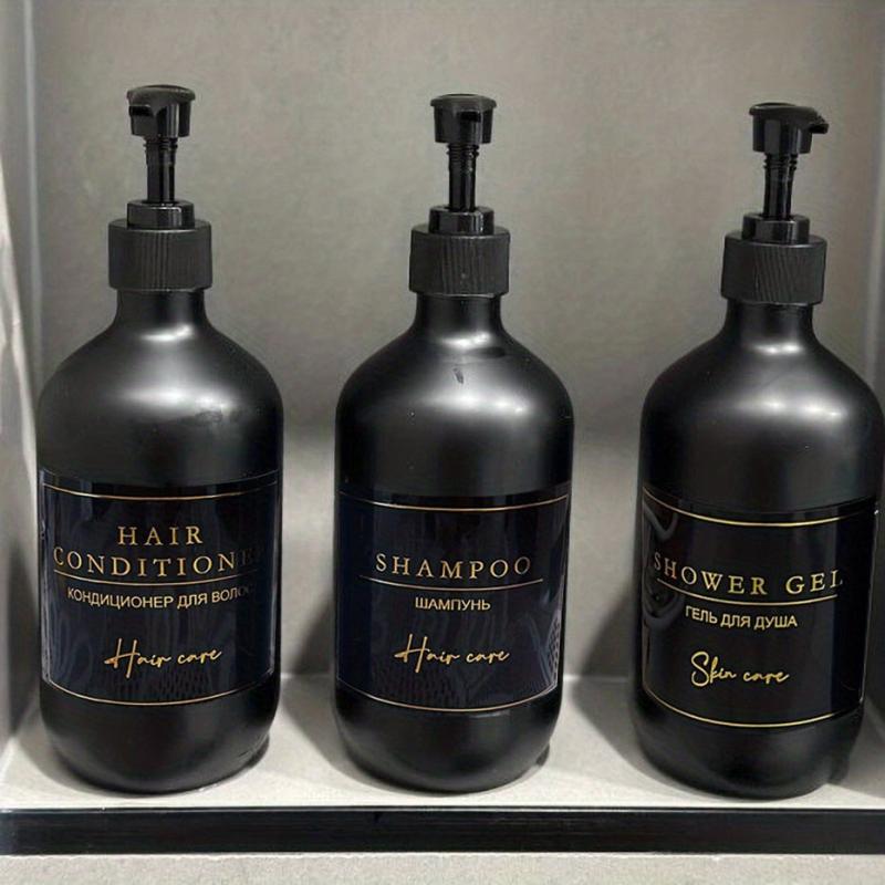 3pcs Bathroom Dispenser Bottles 500ml Reusable Press Lotion Waterproof Labels