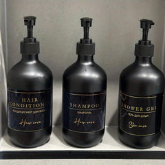 3pcs Bathroom Dispenser Bottles 500ml Reusable Press Lotion Waterproof Labels