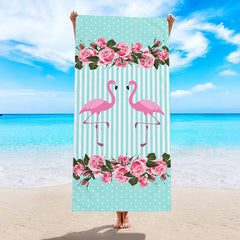 Microfiber Flower & Flamingo Pattern Swim Beach Towel 25x59