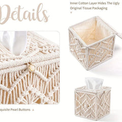 Boho Tissue Box Cover Square Holder Organizer for Home Decor