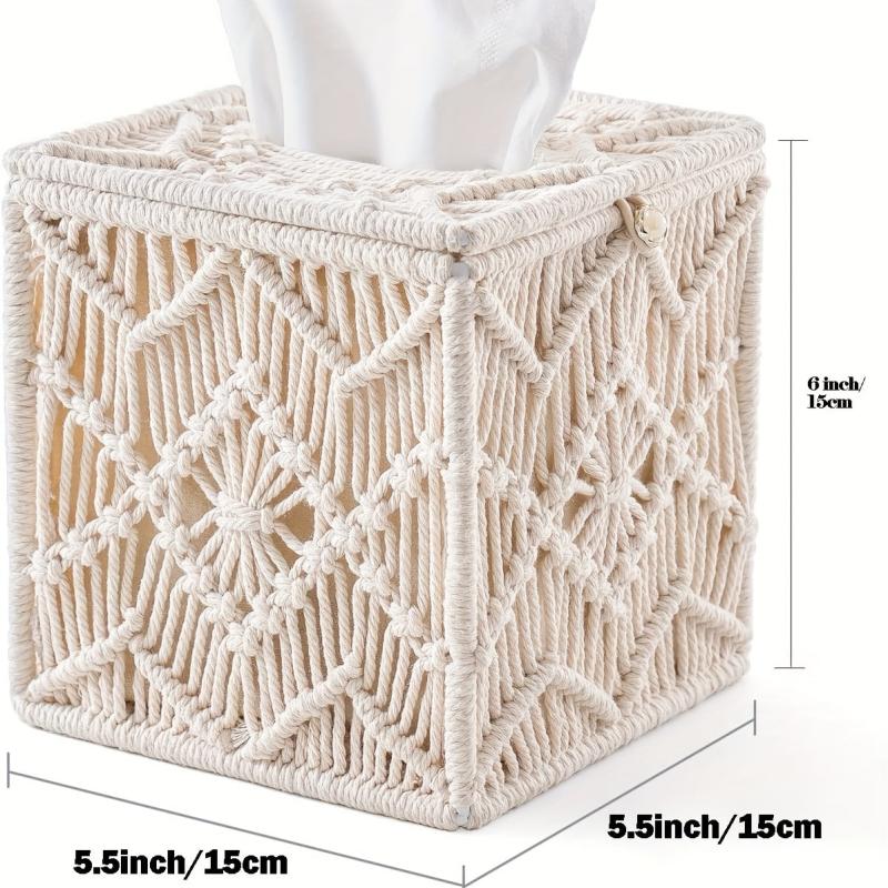 Boho Tissue Box Cover Square Holder Organizer for Home Decor
