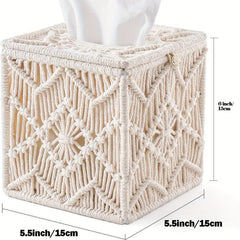 Boho Tissue Box Cover Square Holder Organizer for Home Decor