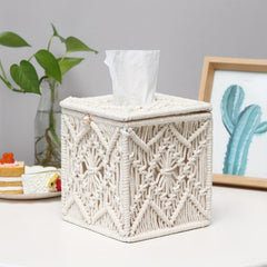 Boho Tissue Box Cover Square Holder Organizer for Home Decor