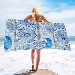 Flower & Elephant Pattern Beach Towel Lightweight Absorbent