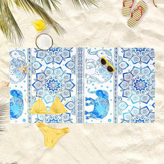 Flower & Elephant Pattern Beach Towel Lightweight Absorbent