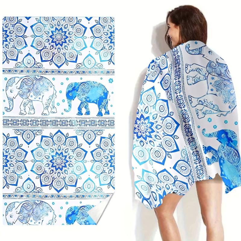 Flower & Elephant Pattern Beach Towel Lightweight Absorbent