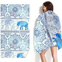 Flower & Elephant Pattern Beach Towel Lightweight Absorbent