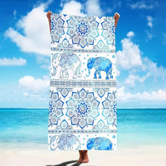 Flower & Elephant Pattern Beach Towel Lightweight Absorbent