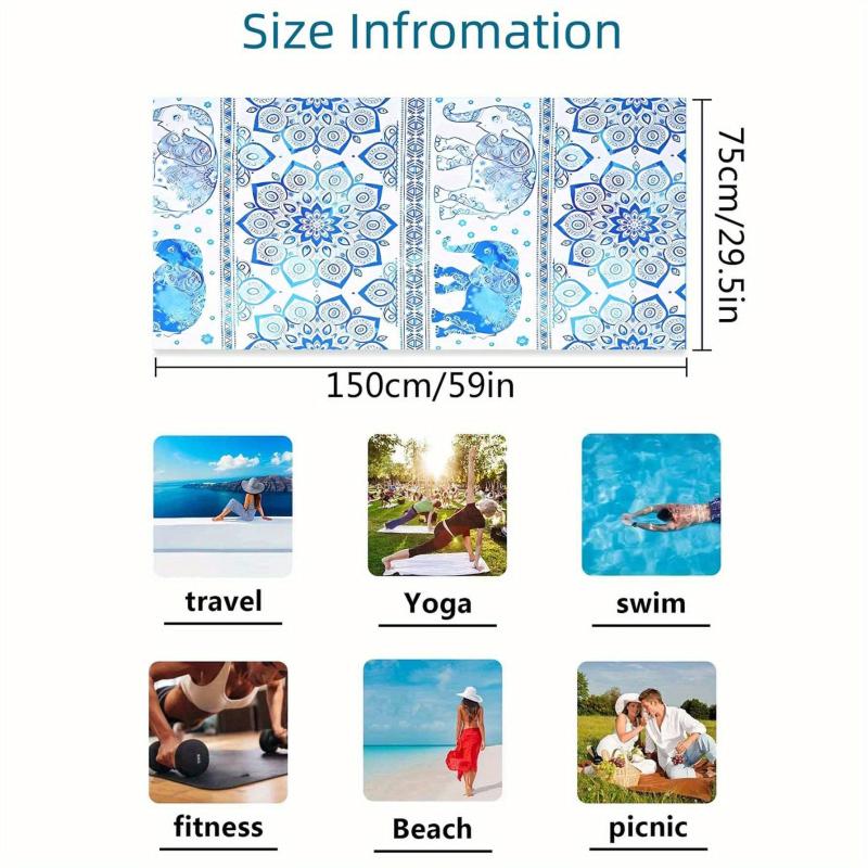 Flower & Elephant Pattern Beach Towel Lightweight Absorbent