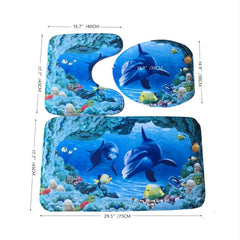 3pc Flannel Toilet Carpets Set Non-Slip Bathroom Mats