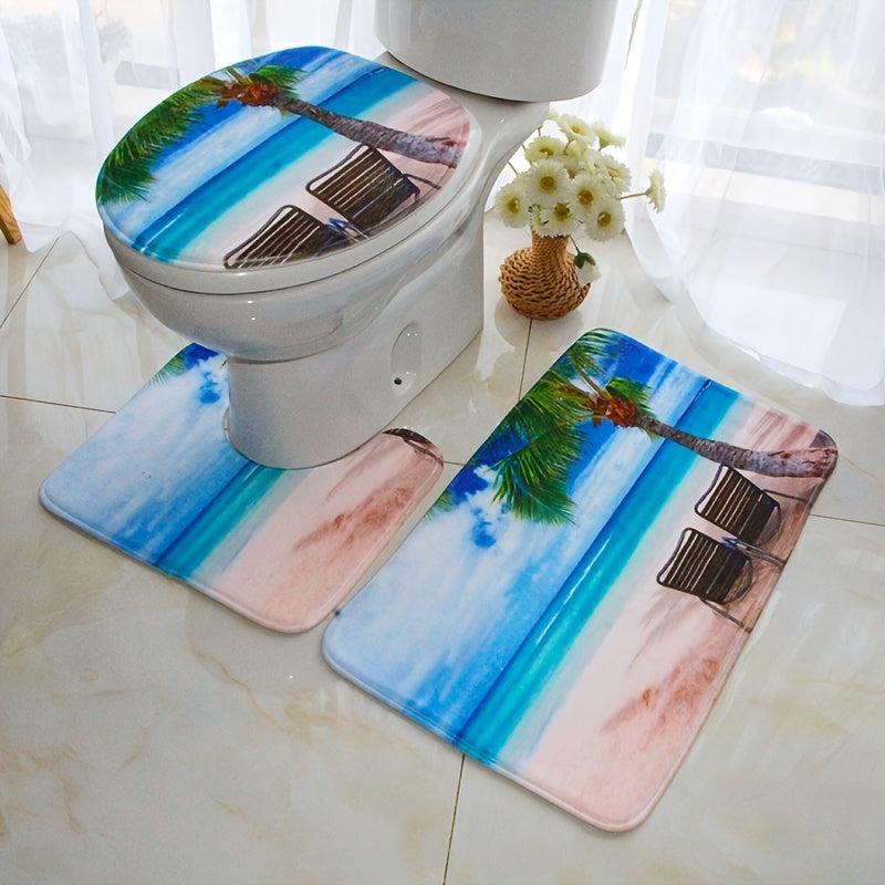 3pc Flannel Toilet Carpets Set Non-Slip Bathroom Mats