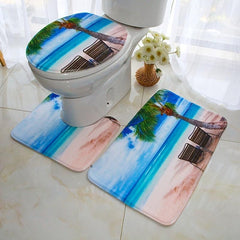 3pc Flannel Toilet Carpets Set Non-Slip Bathroom Mats