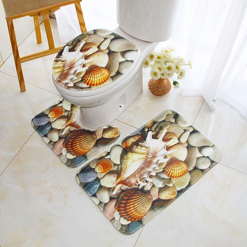 3pc Flannel Toilet Carpets Set Non-Slip Bathroom Mats