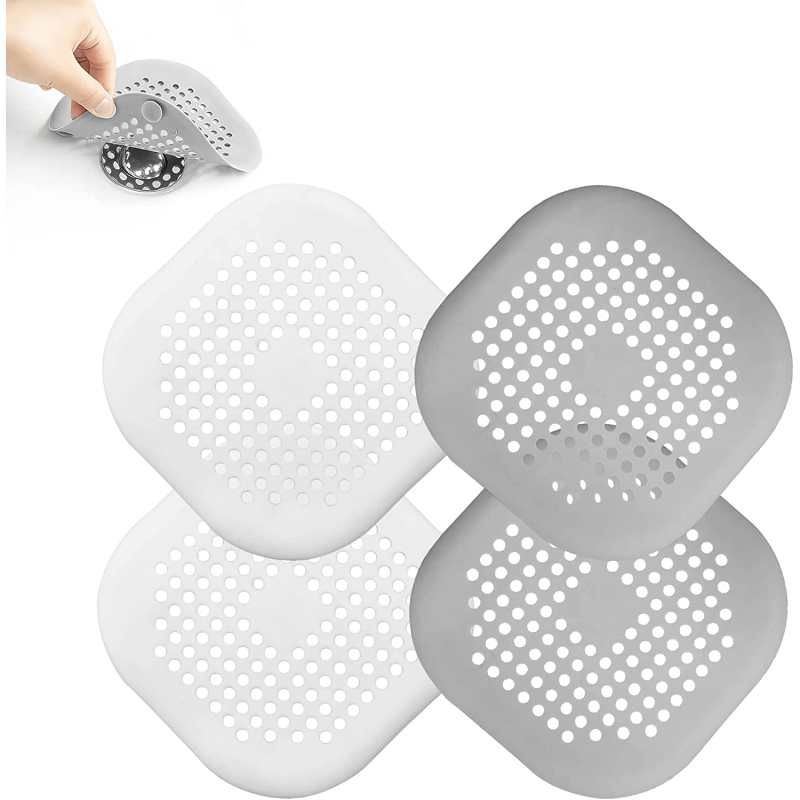 4pcs Silicone Sink Filter with Suction Cup Hair Catcher and Drain Protector