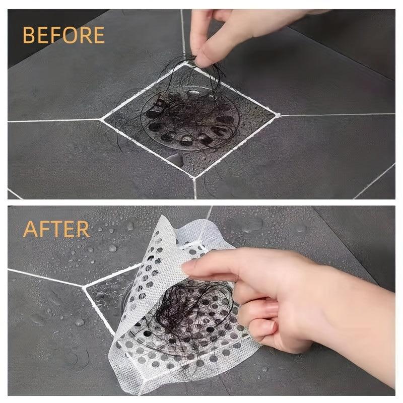 10pcs Disposable Shower Drain Hair Catcher Mesh Stickers