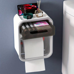 Wall Mounted Tissue Storage Box With Drawer Double Layer Tissue Organizer