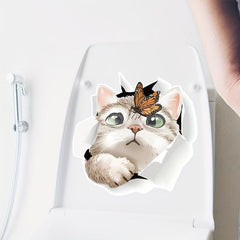 Cartoon Cat Through Torn Toilet Decoration Sticker