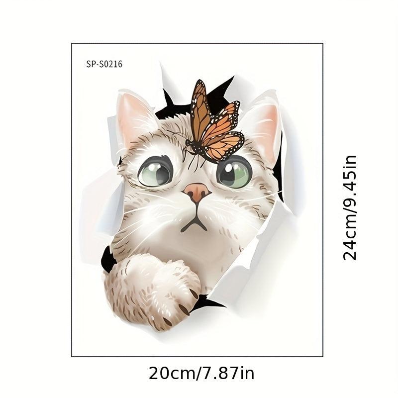 Cartoon Cat Through Torn Toilet Decoration Sticker