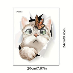 Cartoon Cat Through Torn Toilet Decoration Sticker