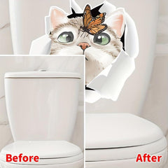 Cartoon Cat Through Torn Toilet Decoration Sticker