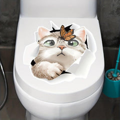 Cartoon Cat Through Torn Toilet Decoration Sticker