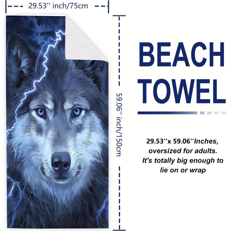 Women's Microfiber Beach Towel with Wolf Pattern 59x29