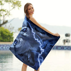 Women's Microfiber Beach Towel with Wolf Pattern 59x29