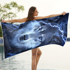 Women's Microfiber Beach Towel with Wolf Pattern 59x29