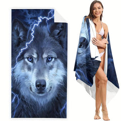 Women's Microfiber Beach Towel with Wolf Pattern 59x29