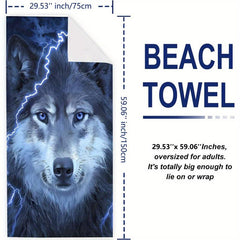 Women's Microfiber Beach Towel with Wolf Pattern 59x29
