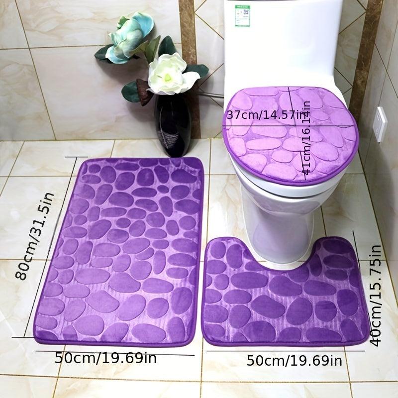 3pc Soft Non Slip Bath Mat Set Bathroom Accessories