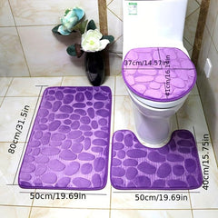 3pc Soft Non Slip Bath Mat Set Bathroom Accessories