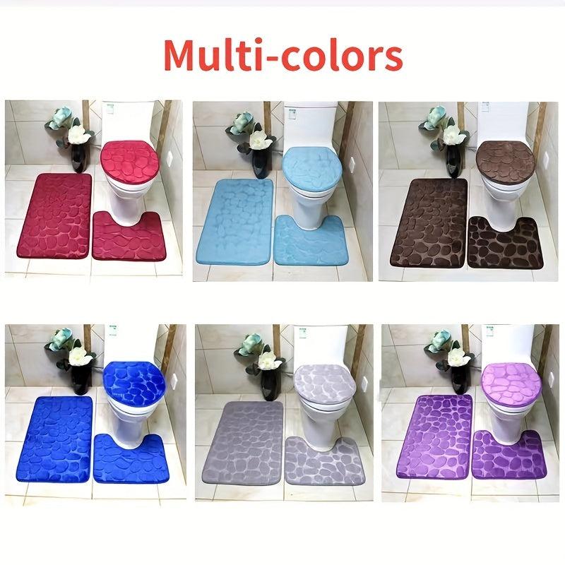 3pc Soft Non Slip Bath Mat Set Bathroom Accessories