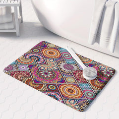 Boho Style Floor Mat Non Slip Decorative Bath Rug Floral Pattern