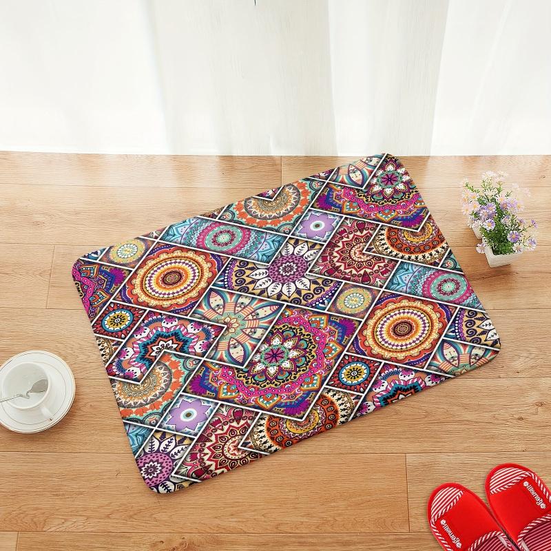 Boho Style Floor Mat Non Slip Decorative Bath Rug Floral Pattern
