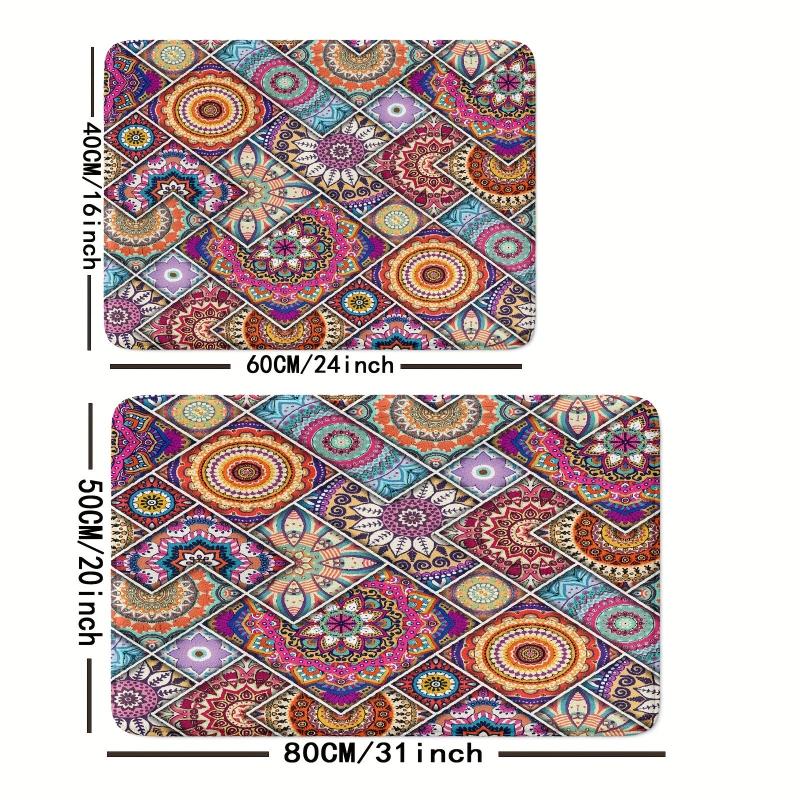 Boho Style Floor Mat Non Slip Decorative Bath Rug Floral Pattern