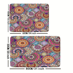 Boho Style Floor Mat Non Slip Decorative Bath Rug Floral Pattern