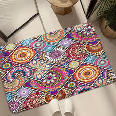 Boho Style Floor Mat Non Slip Decorative Bath Rug Floral Pattern