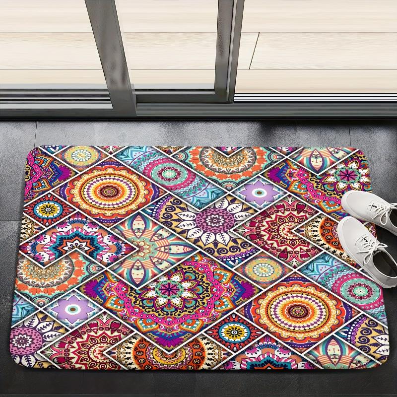 Boho Style Floor Mat Non Slip Decorative Bath Rug Floral Pattern