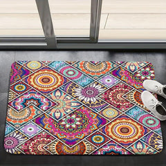 Boho Style Floor Mat Non Slip Decorative Bath Rug Floral Pattern