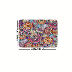 Boho Style Floor Mat Non Slip Decorative Bath Rug Floral Pattern
